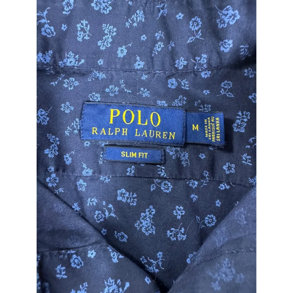 Polo Ralph Lauren Mens Slim Fit Floral Button Down Shirt Navy Blue Medium M